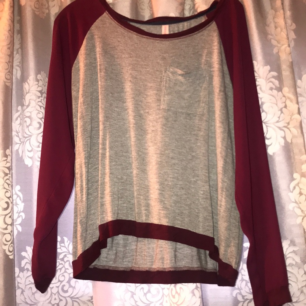 Maroon and grey baseball style, front pocket